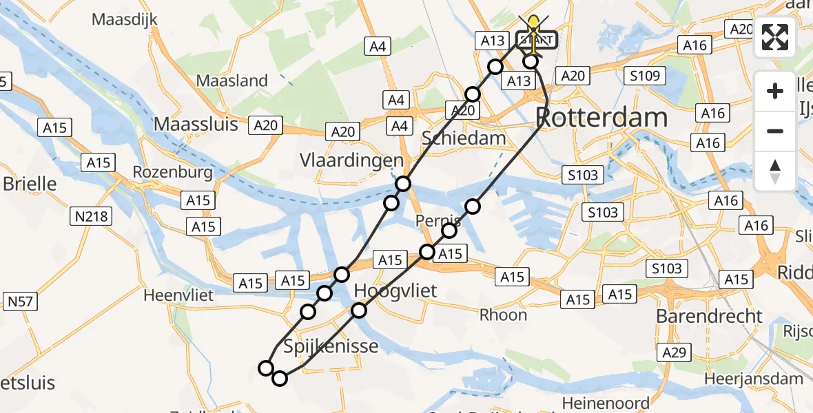 Routekaart van de vlucht: Lifeliner 2 naar Rotterdam The Hague Airport, Achterdijk