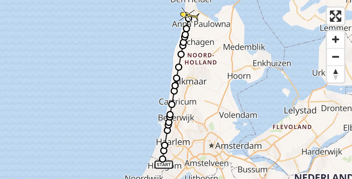 Routekaart van de vlucht: Lifeliner 1 naar Julianadorp, 1e Loosterweg
