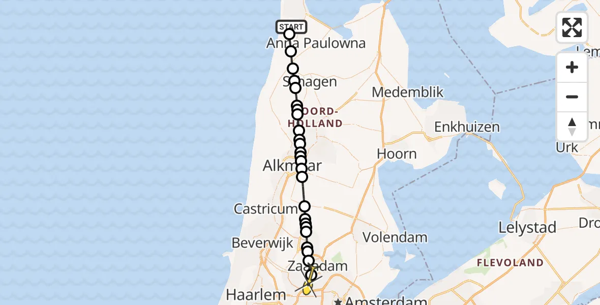 Routekaart van de vlucht: Lifeliner 1 naar Amsterdam Heliport, Boterzwin
