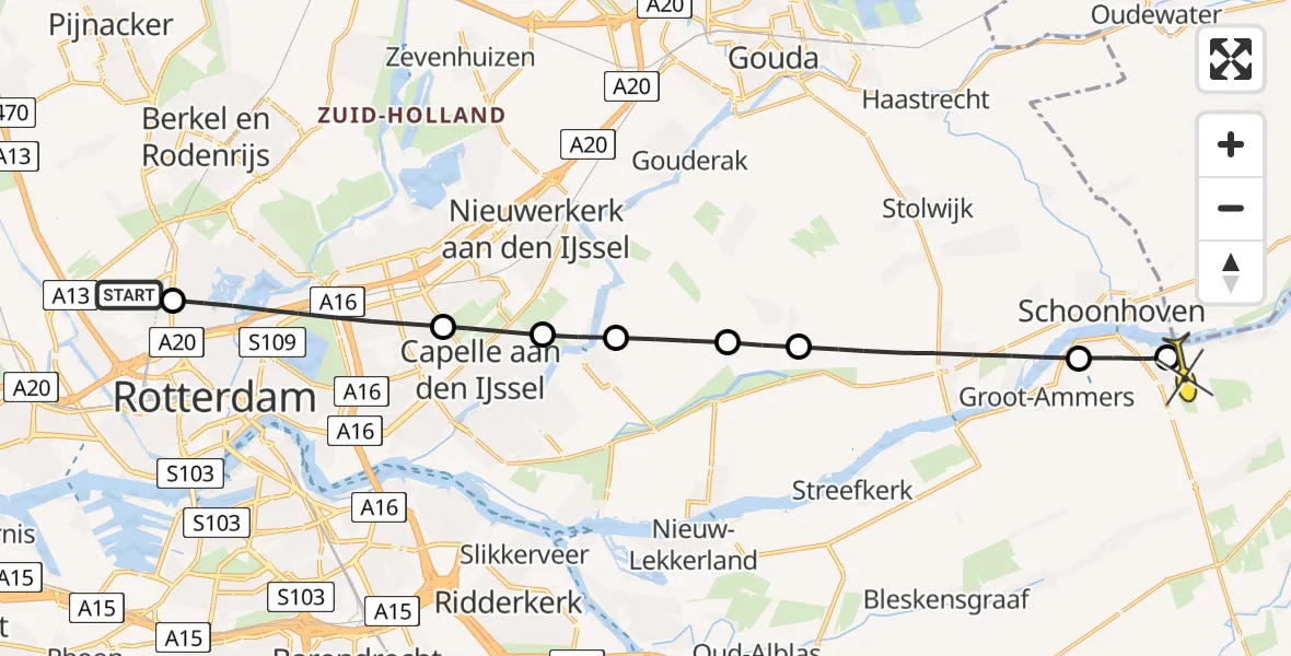 Routekaart van de vlucht: Lifeliner 2 naar Langerak, Fairoaksbaan