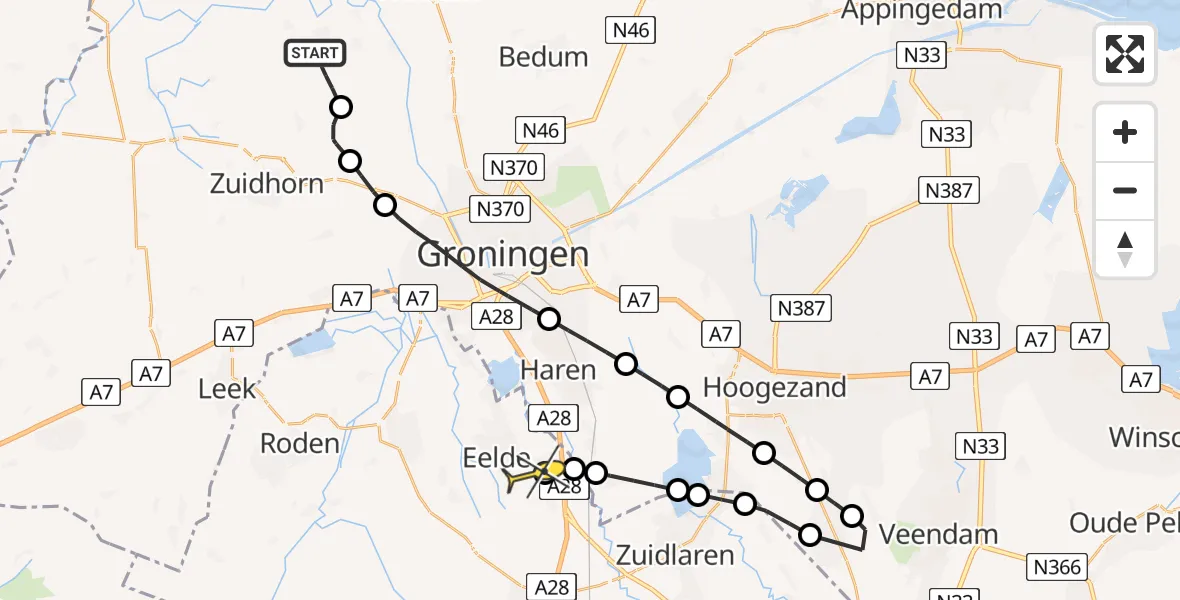 Routekaart van de vlucht: Lifeliner 4 naar Groningen Airport Eelde, Zuiderweg