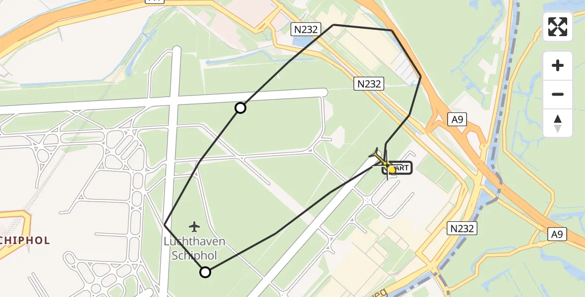 Vluchtroute Politiehelikopter van Schiphol naar Schiphol