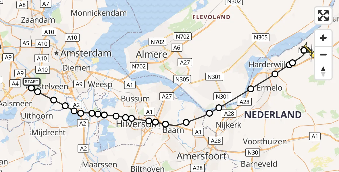 Routekaart van de vlucht: Politieheli naar Nunspeet, Hatostraat