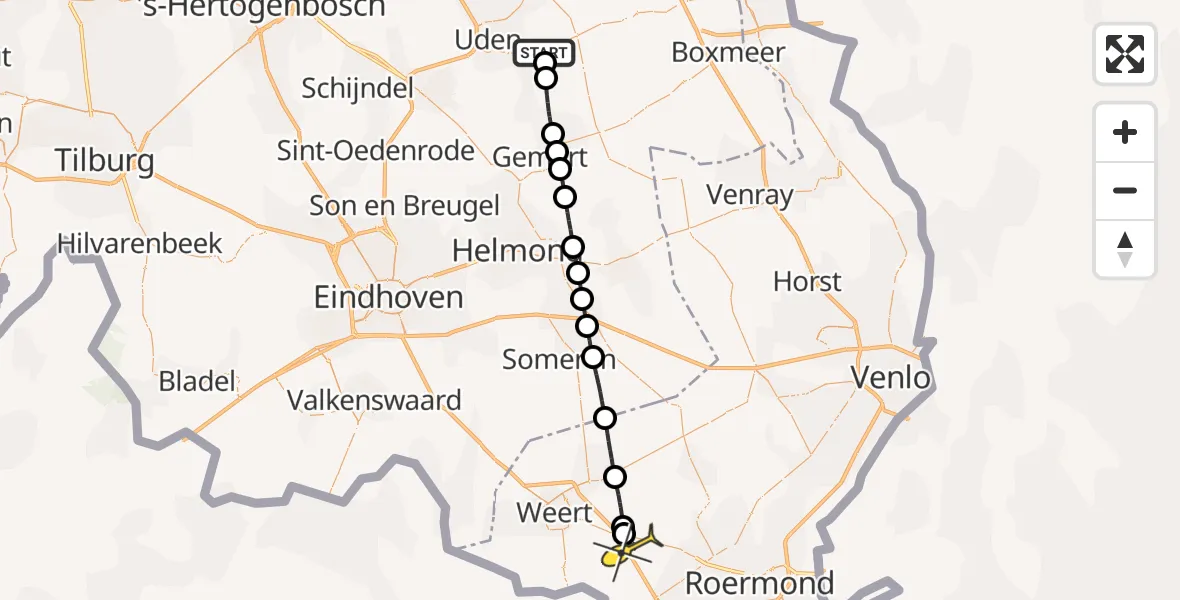 Routekaart van de vlucht: Lifeliner 3 naar Kelpen-Oler, Vogelstraat