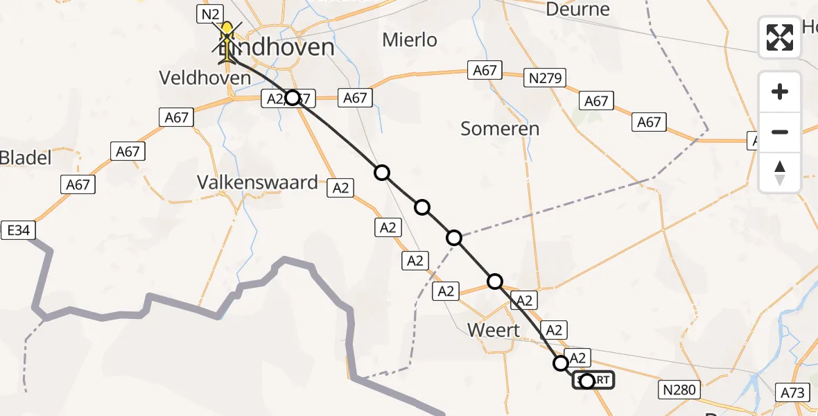 Routekaart van de vlucht: Lifeliner 3 naar Eindhoven, Weigeliastraat