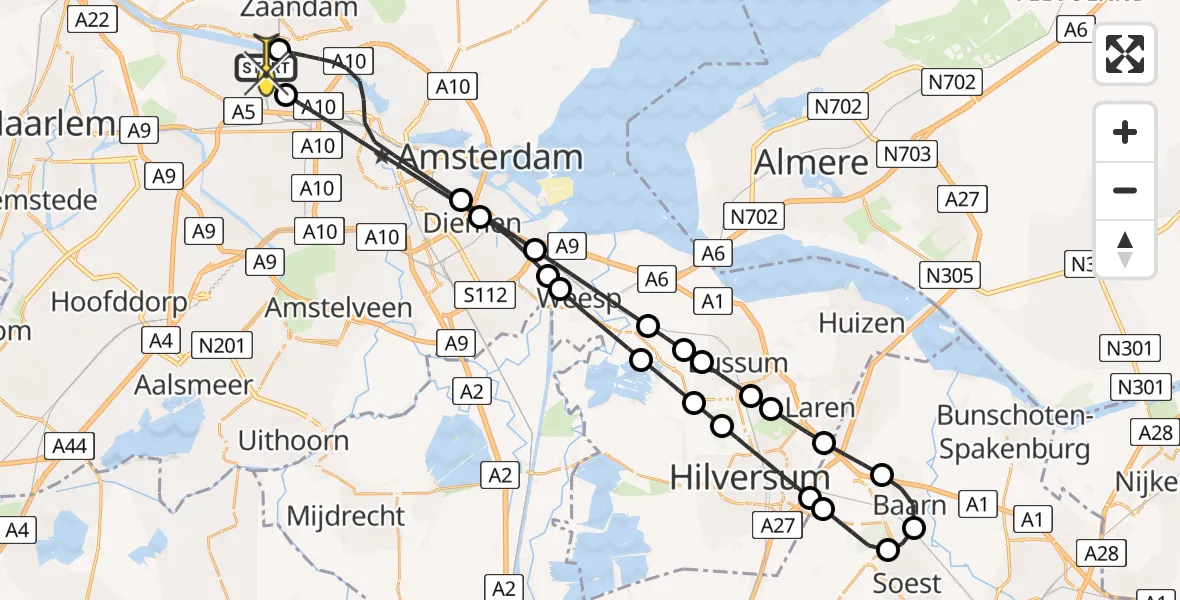 Routekaart van de vlucht: Lifeliner 1 naar Amsterdam Heliport, Corsicaweg
