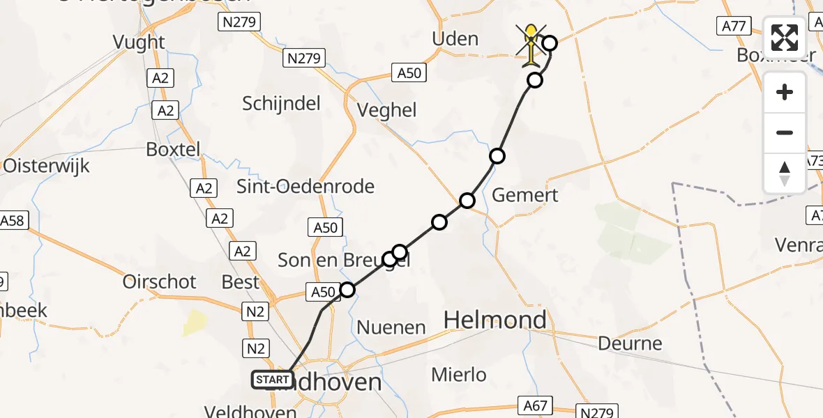 Routekaart van de vlucht: Lifeliner 3 naar Vliegbasis Volkel, Noord Brabantlaan