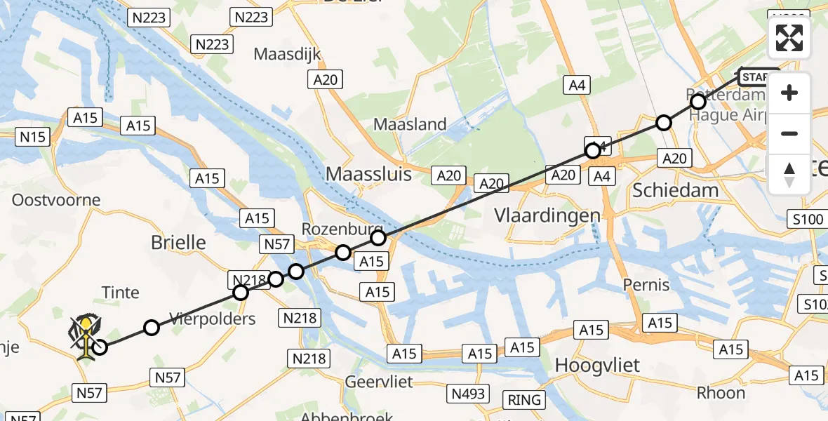 Routekaart van de vlucht: Lifeliner 2 naar Rockanje, Zaventembaan