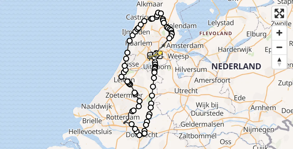Vluchtroute Politiehelikopter van Schiphol naar Schiphol