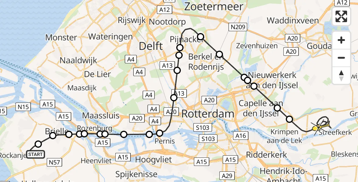 Routekaart van de vlucht: Lifeliner 2 naar Lekkerkerk, Strypsedijk