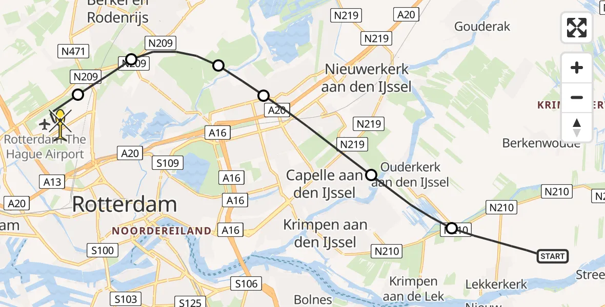 Routekaart van de vlucht: Lifeliner 2 naar Rotterdam The Hague Airport, Wetering-Oost