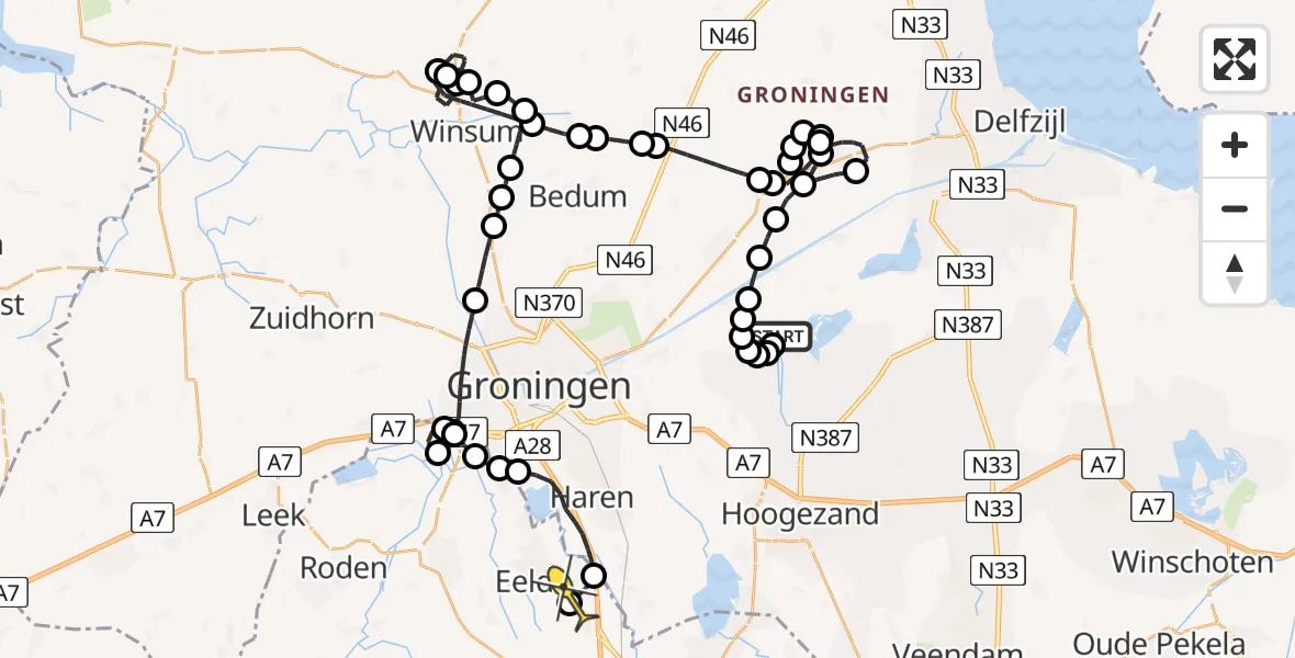 Routekaart van de vlucht: Lifeliner 4 naar Groningen Airport Eelde, Slochterdiep