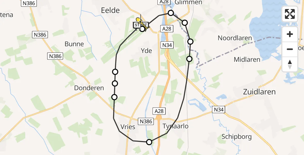 Routekaart van de vlucht: Lifeliner 4 naar Groningen Airport Eelde, Veldkampweg