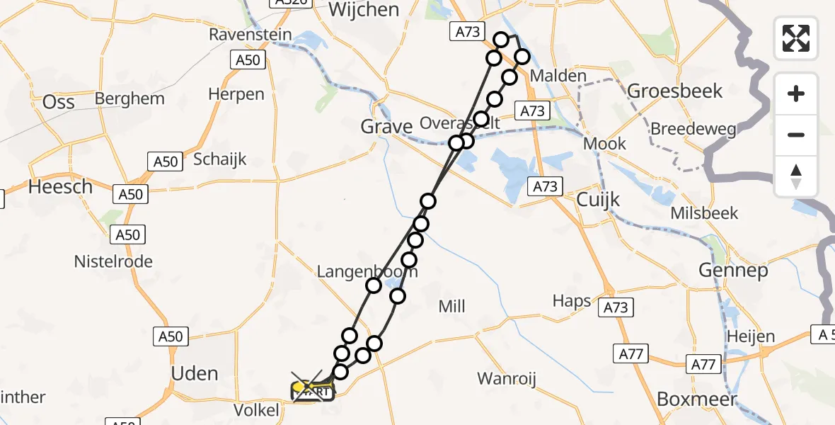 Routekaart van de vlucht: Lifeliner 3 naar Vliegbasis Volkel, Zeelandsedijk