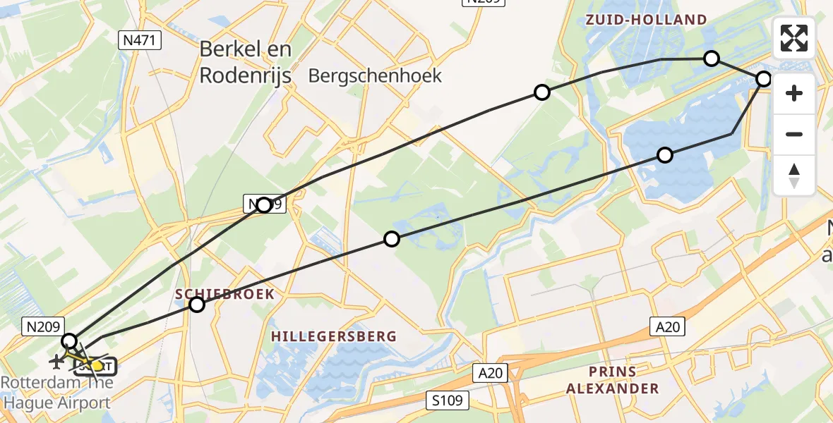 Routekaart van de vlucht: Lifeliner 2 naar Rotterdam The Hague Airport, Bovendijk