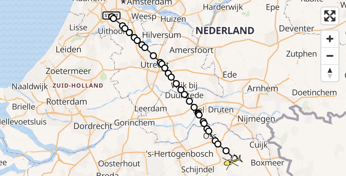 Routekaart van de vlucht: Politiehelikopter naar Vliegbasis Volkel, Fokkerweg