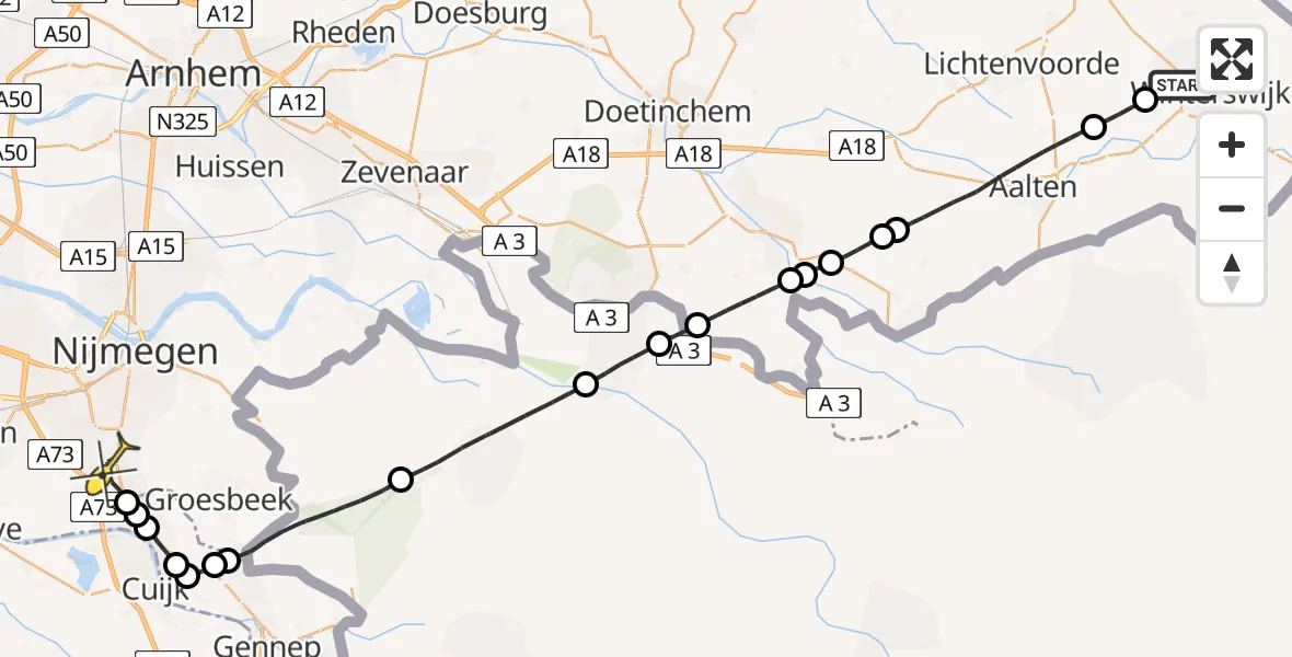 Routekaart van de vlucht: Lifeliner 3 naar Malden, Mentinkweg
