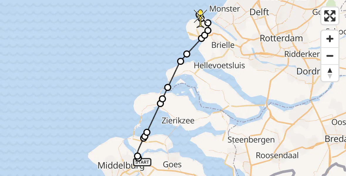Routekaart van de vlucht: Kustwachthelikopter naar Maasvlakte, Schenge