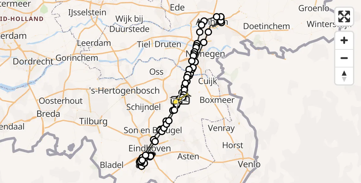 Routekaart van de vlucht: Politiehelikopter naar Vliegbasis Volkel, Vogelstraat