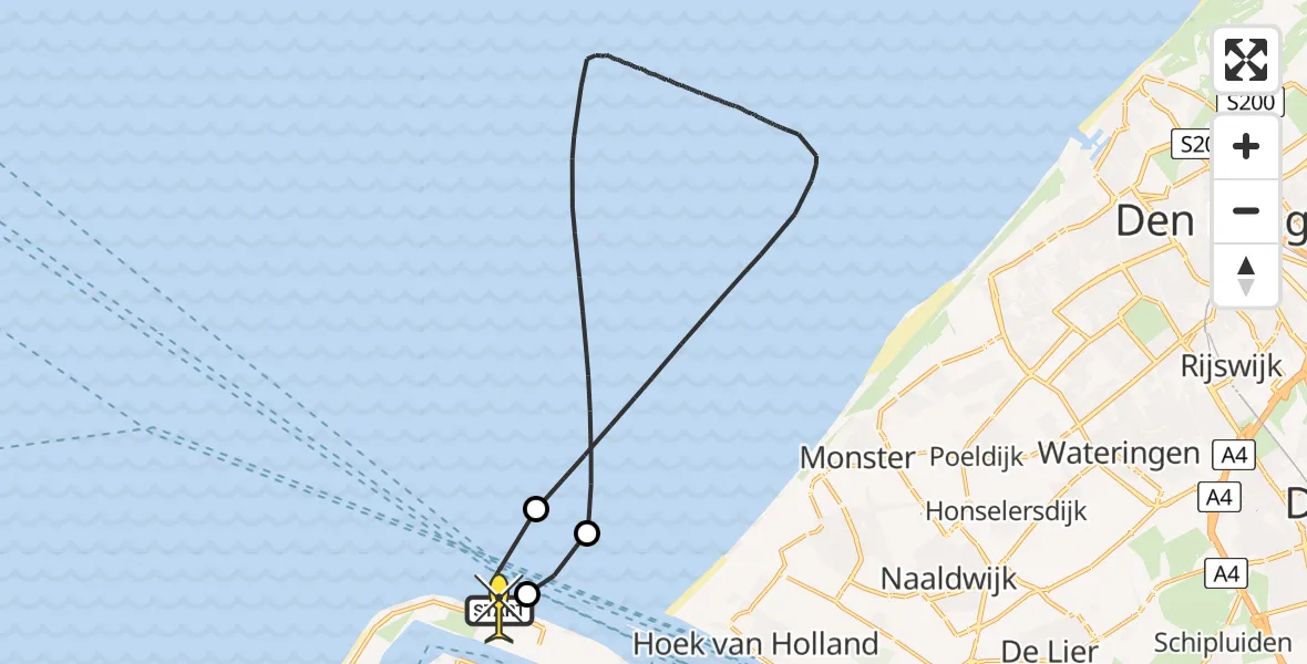 Routekaart van de vlucht: Kustwachthelikopter naar Maasvlakte, Prinses Máximaweg