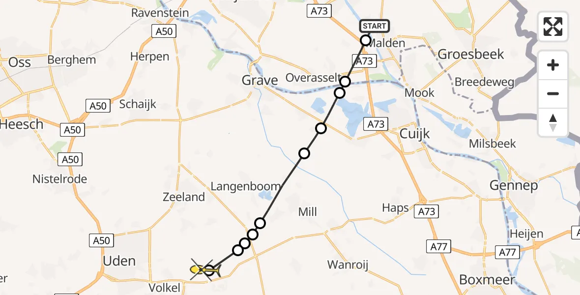 Routekaart van de vlucht: Lifeliner 3 naar Vliegbasis Volkel, Looistraat