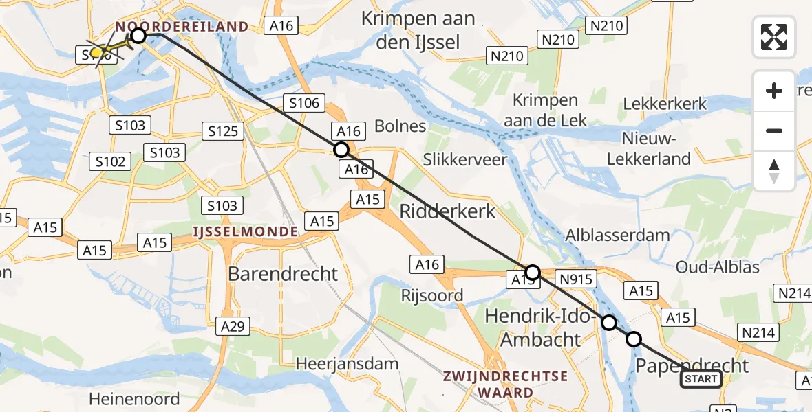 Routekaart van de vlucht: Lifeliner 2 naar Erasmus MC, Randwijk