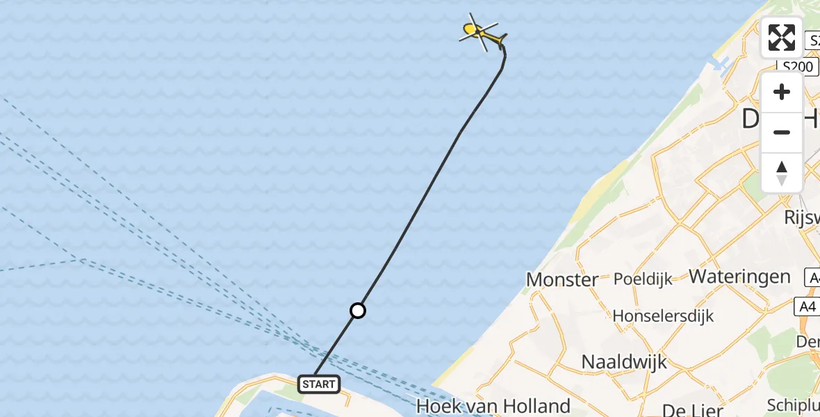 Routekaart van de vlucht: Kustwachthelikopter naar 