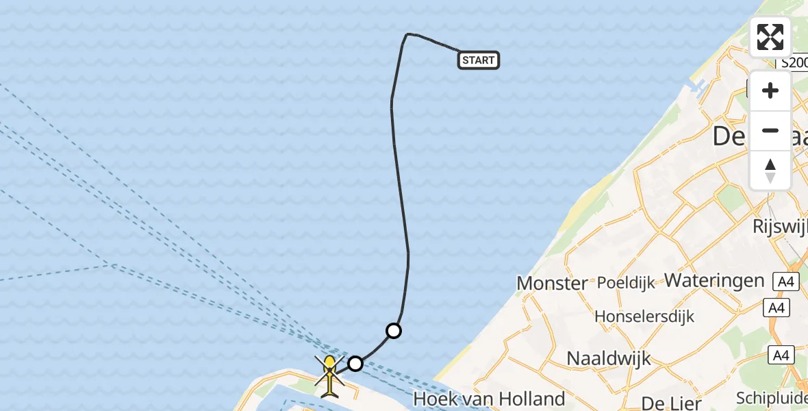 Routekaart van de vlucht: Kustwachthelikopter naar Maasvlakte, Prinses Máximaweg