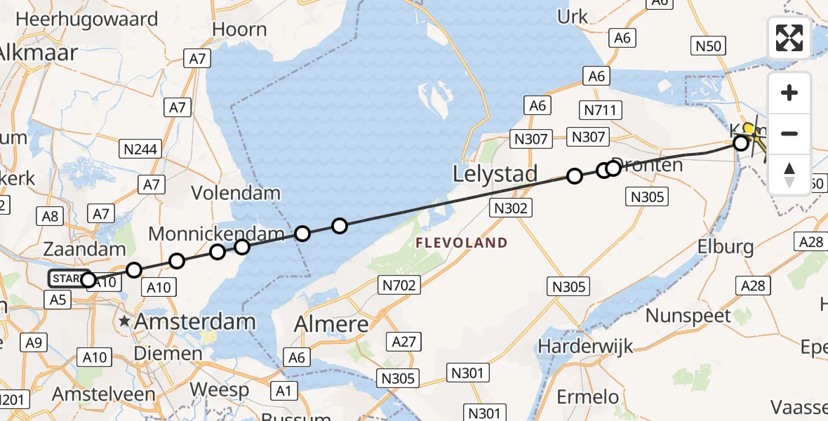 Routekaart van de vlucht: Lifeliner 1 naar Kampen, Westhavenweg