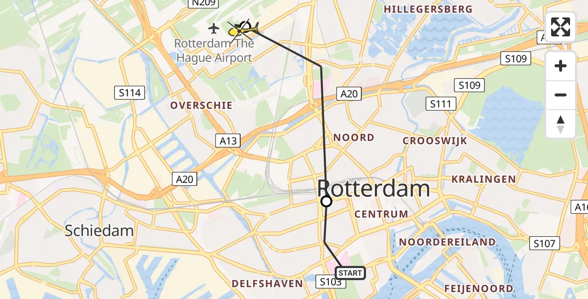 Routekaart van de vlucht: Lifeliner 2 naar Rotterdam The Hague Airport, Bloemstraat