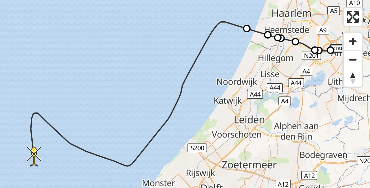 Routekaart van de vlucht: Politieheli naar Amsterdam-Bataviaweg