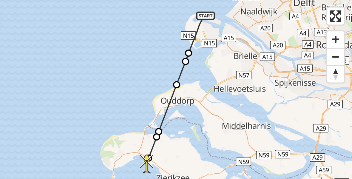 Routekaart van de vlucht: Kustwachthelikopter naar Kerkwerve, Antarcticaweg