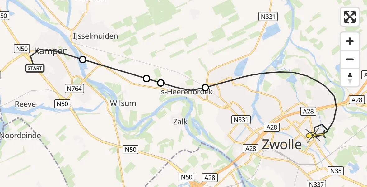 Routekaart van de vlucht: Lifeliner 1 naar Zwolle, Burgemeester Oldenhoflaan