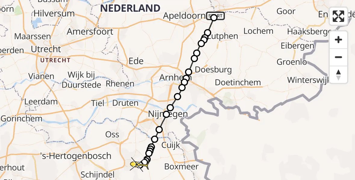 Routekaart van de vlucht: Lifeliner 3 naar Vliegbasis Volkel, Soerhuislaan