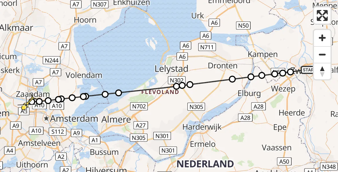 Routekaart van de vlucht: Lifeliner 1 naar Amsterdam Heliport, Menistenstraat