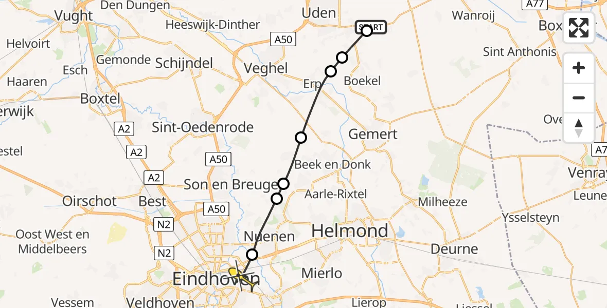 Routekaart van de vlucht: Lifeliner 3 naar Eindhoven, Zeelandsedijk