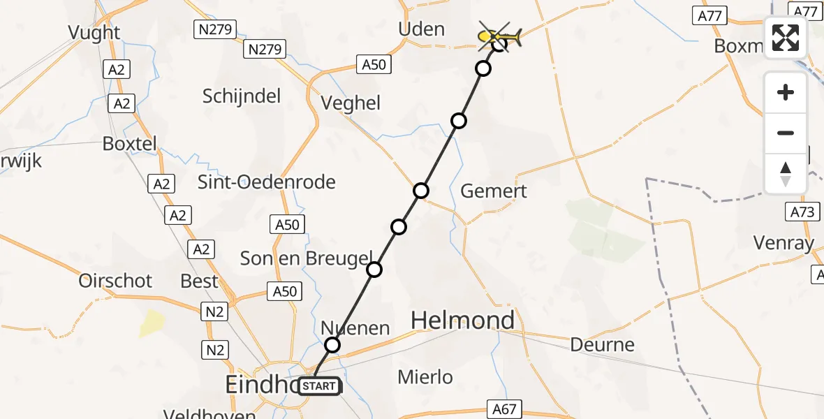 Routekaart van de vlucht: Lifeliner 3 naar Vliegbasis Volkel, Koudenhovenseweg Zuid