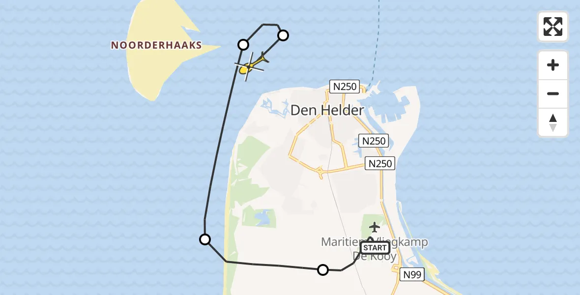Routekaart van de vlucht: Kustwachthelikopter naar Den Helder, Middenvliet