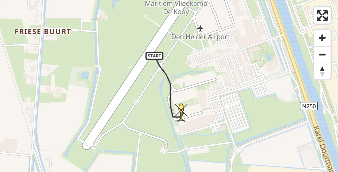 Routekaart van de vlucht: Kustwachthelikopter naar Vliegveld De Kooy, Luchthavenweg