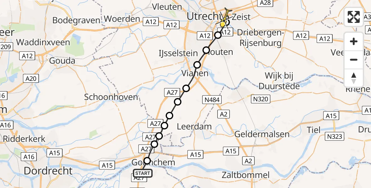 Routekaart van de vlucht: Lifeliner 2 naar Universitair Medisch Centrum Utrecht, Hoekeinde