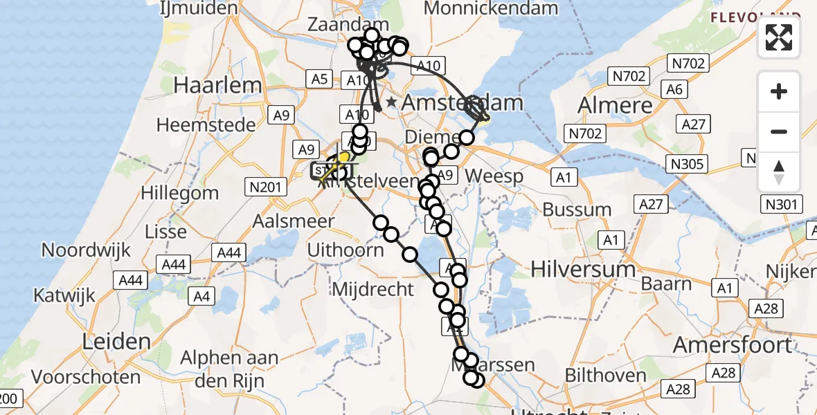 Vluchtroute Politiehelikopter van Schiphol naar Schiphol