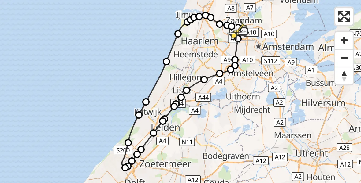 Routekaart van de vlucht: Lifeliner 1 naar Amsterdam Heliport, Corsicaweg