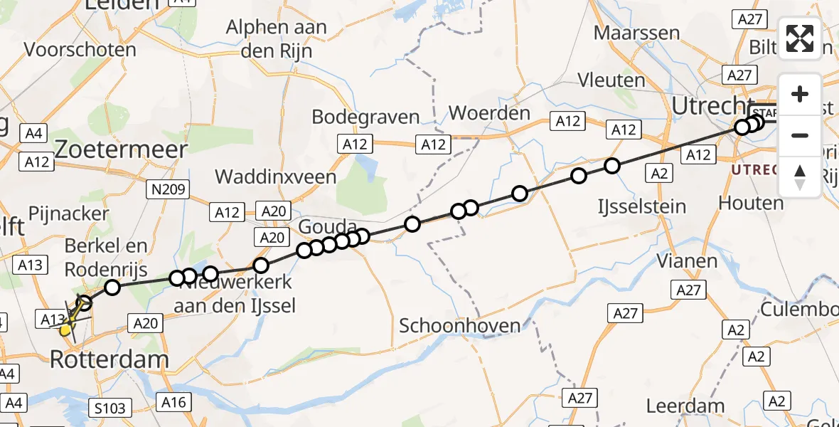 Routekaart van de vlucht: Lifeliner 2 naar Rotterdam The Hague Airport, Hoge Bospad