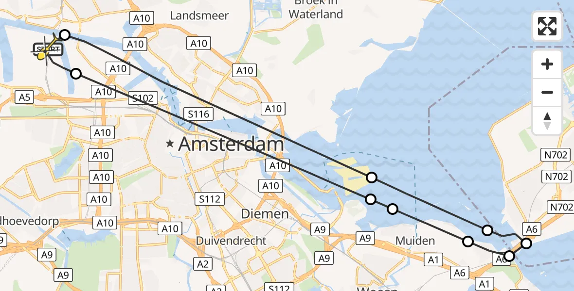 Routekaart van de vlucht: Lifeliner 1 naar Amsterdam Heliport, Westhaven