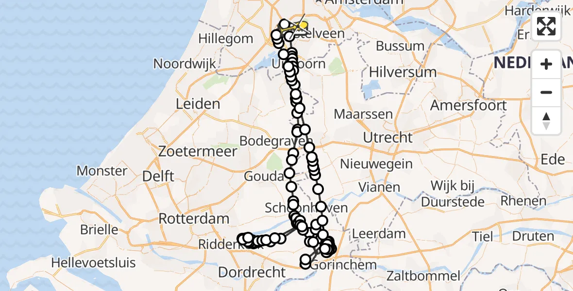 Routekaart van de vlucht: Politieheli naar Schiphol, Amsterdam-Bataviaweg
