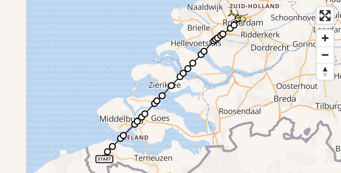 Routekaart van de vlucht: Lifeliner 2 naar Rotterdam The Hague Airport, 't Schuttebocht