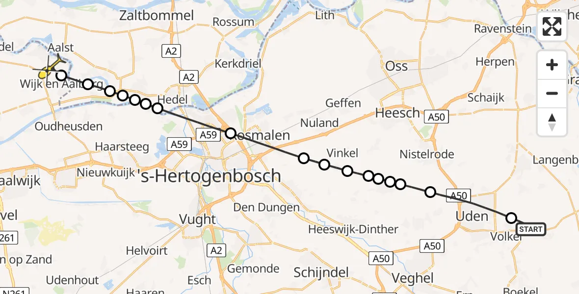 Routekaart van de vlucht: Lifeliner 3 naar Wijk en Aalburg, Jagersveld