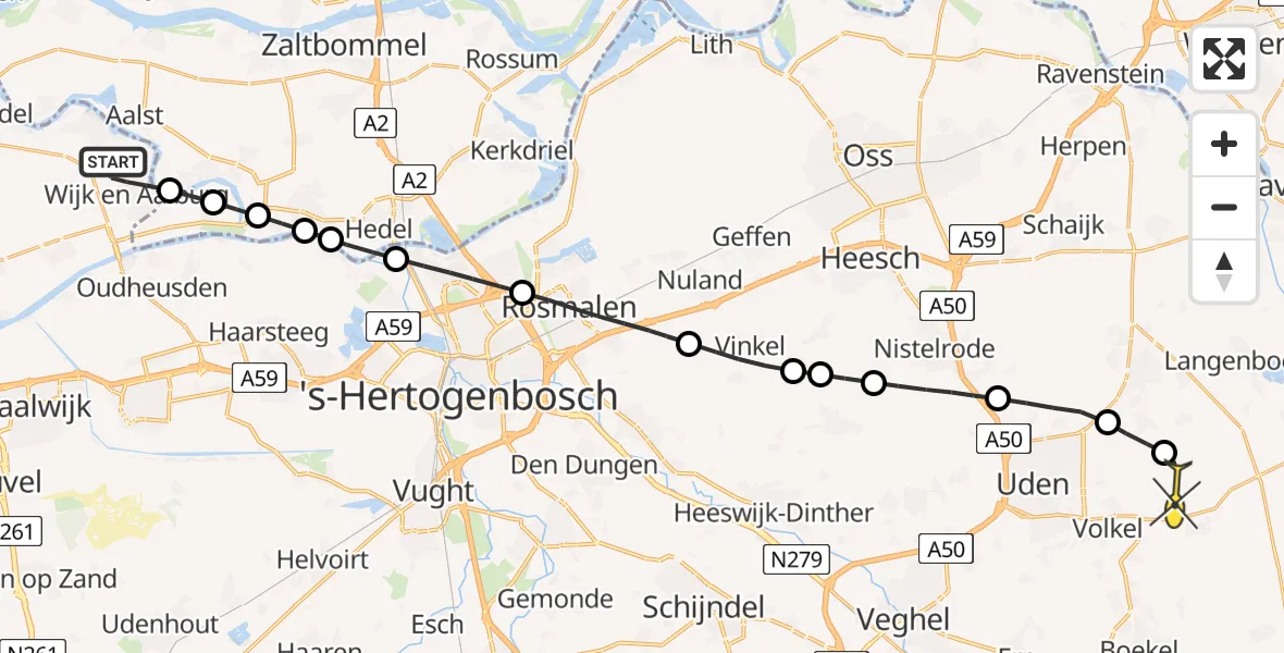 Routekaart van de vlucht: Lifeliner 3 naar Vliegbasis Volkel, Perzikstraat