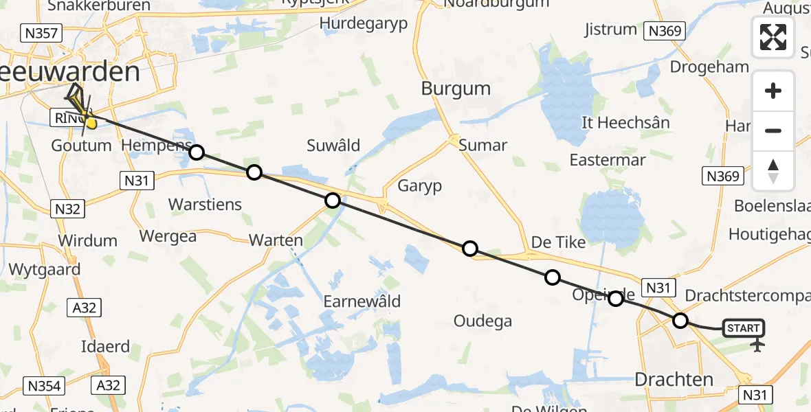 Routekaart van de vlucht: Lifeliner 4 naar Leeuwarden, De Dammen