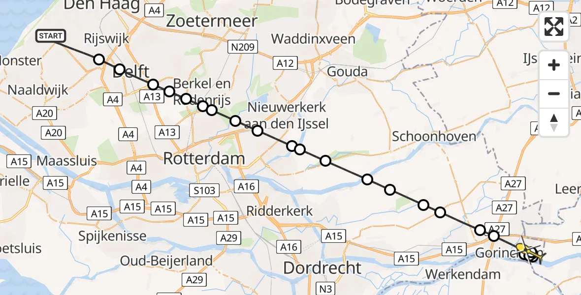 Routekaart van de vlucht: Lifeliner 2 naar Gorinchem, Madesteinweg